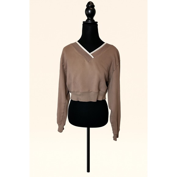 PINK Victoria's Secret Tops - Victoria's Secret PINK Cropped V Neck Sweatshirt Long Sleeve Pullover Top